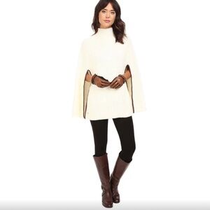 RALPH LAUREN chunky CAPE capelette poncho SWEATER cream ecru BROWN OS